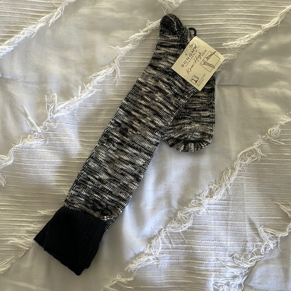 Black and white knee high boot socks